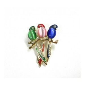 Vintage Enamel Jelly Belly Triple Bird Brooch